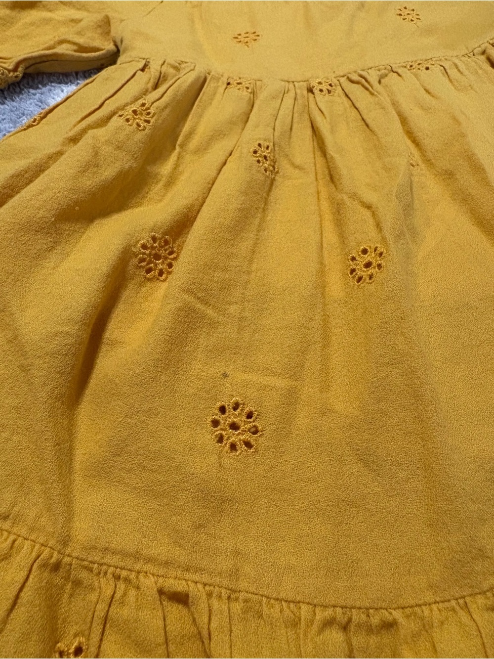 Cat & Jack Mustard Yellow Eyelet Cotton Short Sleeve Boho Dress 3T - Picture 2 of 7